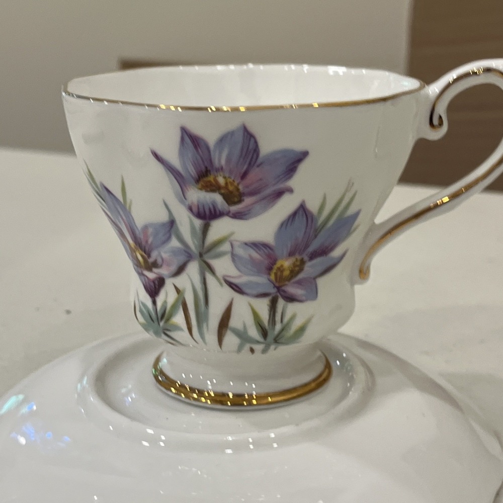 Royal Grafton Fine Bone China cup & saucer MANITOBA CROCUS c.1957+ Purple - Picture 5 of 8